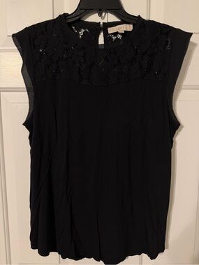 LOFT Black Lace Yoke Sleeveless Shell Top